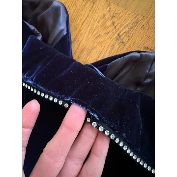 VINTAGE 80s Victor Costa Navy Velvet Crystal Trim Strapless Cocktail Dress Sz 6 - Picture 14 of 16